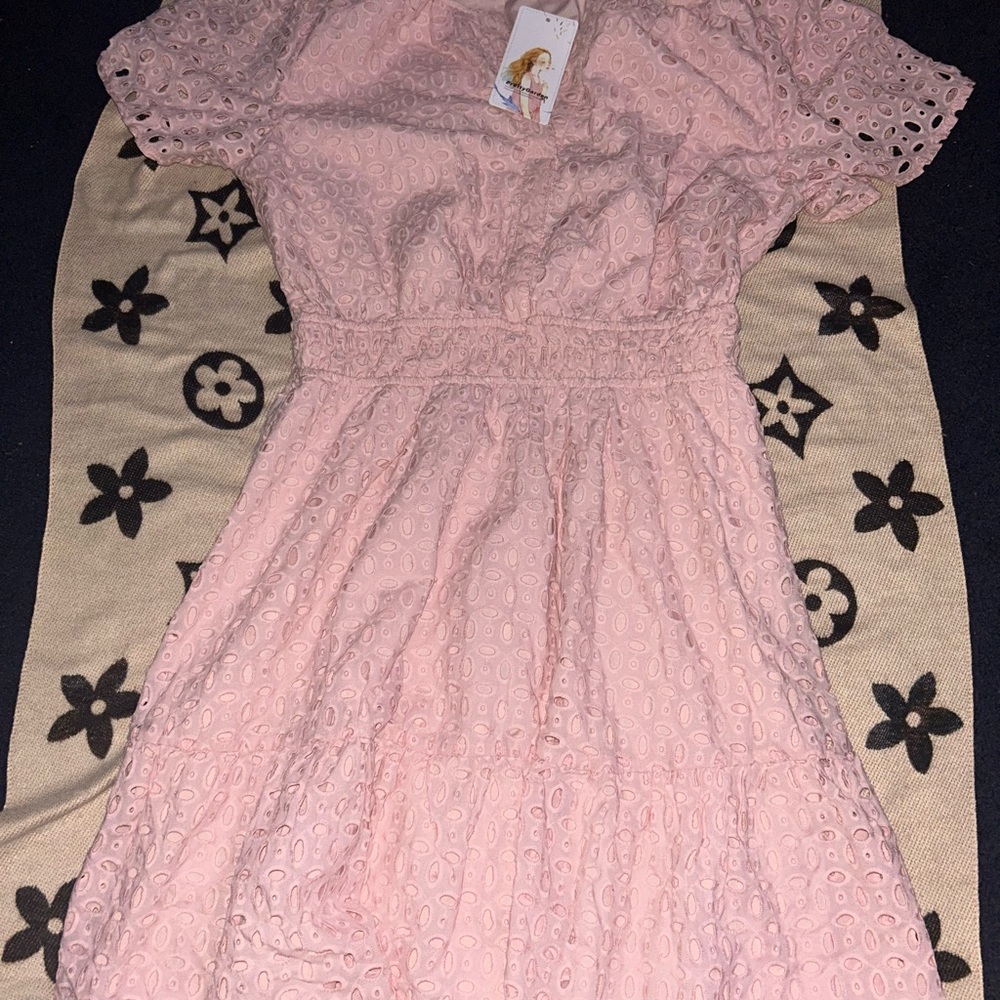 Pink Eyelet Midi Dress